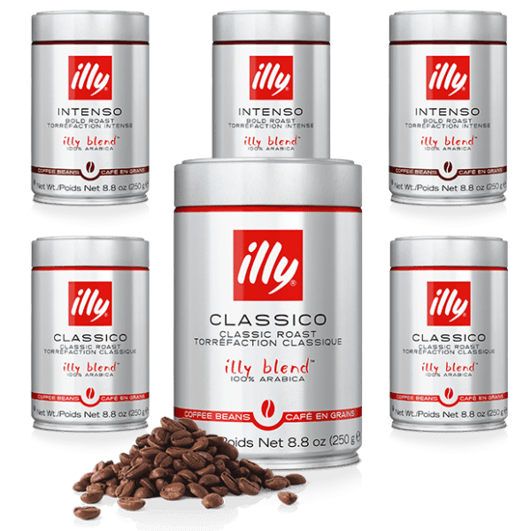 6 יח' פולי קפה illy - אריזות 250 גרם חצי חצי
