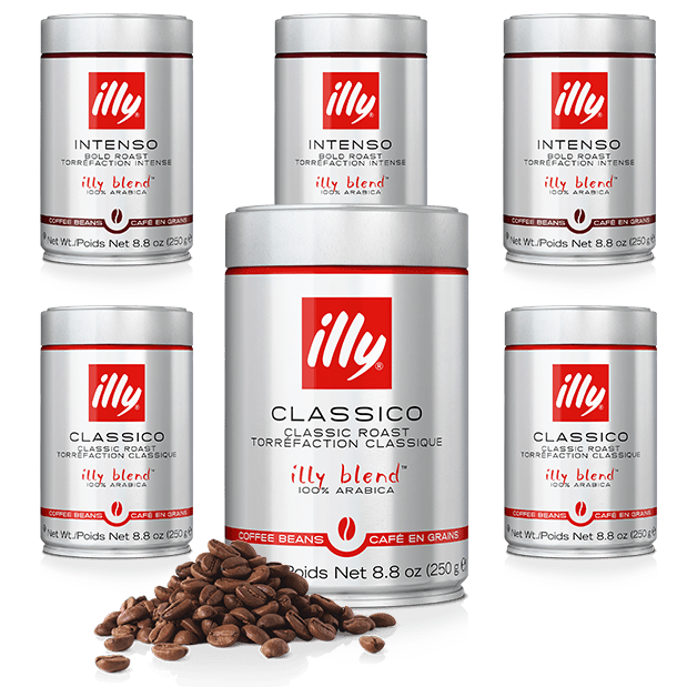 6 יח' פולי קפה illy - אריזות 250 גרם חצי חצי