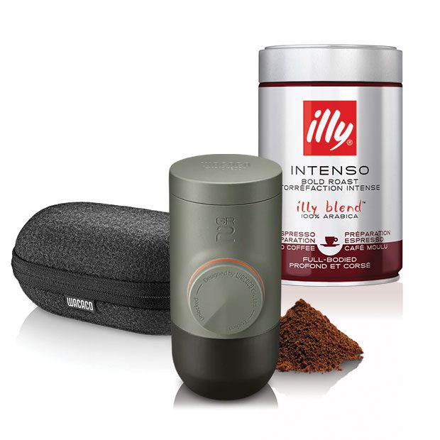 gr2_case_intenso מיניפרסו GR2 - מכשיר אספרסו נייד לקפה טחון + קפה טחון illy + נרתיק – תמונה 1